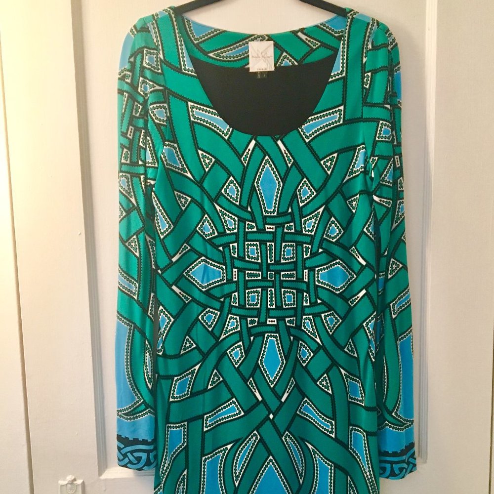NICOLE MILLER AQUA AND TURQUOISE DRESS NWOT